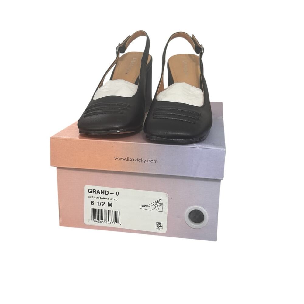 NIB! Lisa Vicky Grand Slingback Square Toe Block Heel Pump in Black - Size 6.5 - Picture 10 of 11